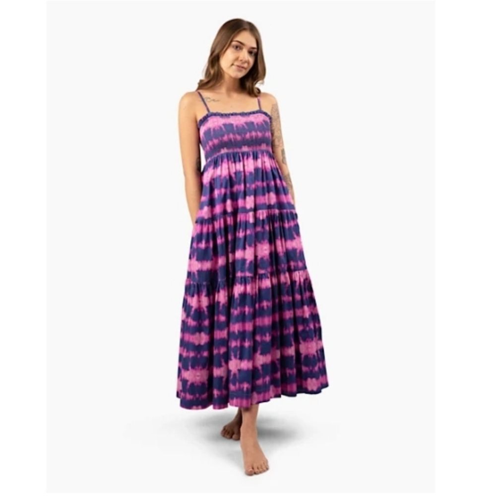 Worthy Threads Tie-Dye Midi/Maxi Dress in Fuschia & Navy Size S